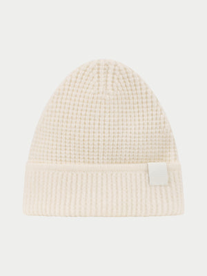 WAFFLE KNIT EMBLEM BEANIE - WHITE
