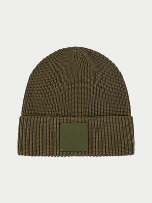 RIBBED EMBLEM BEANIE - KHAKI