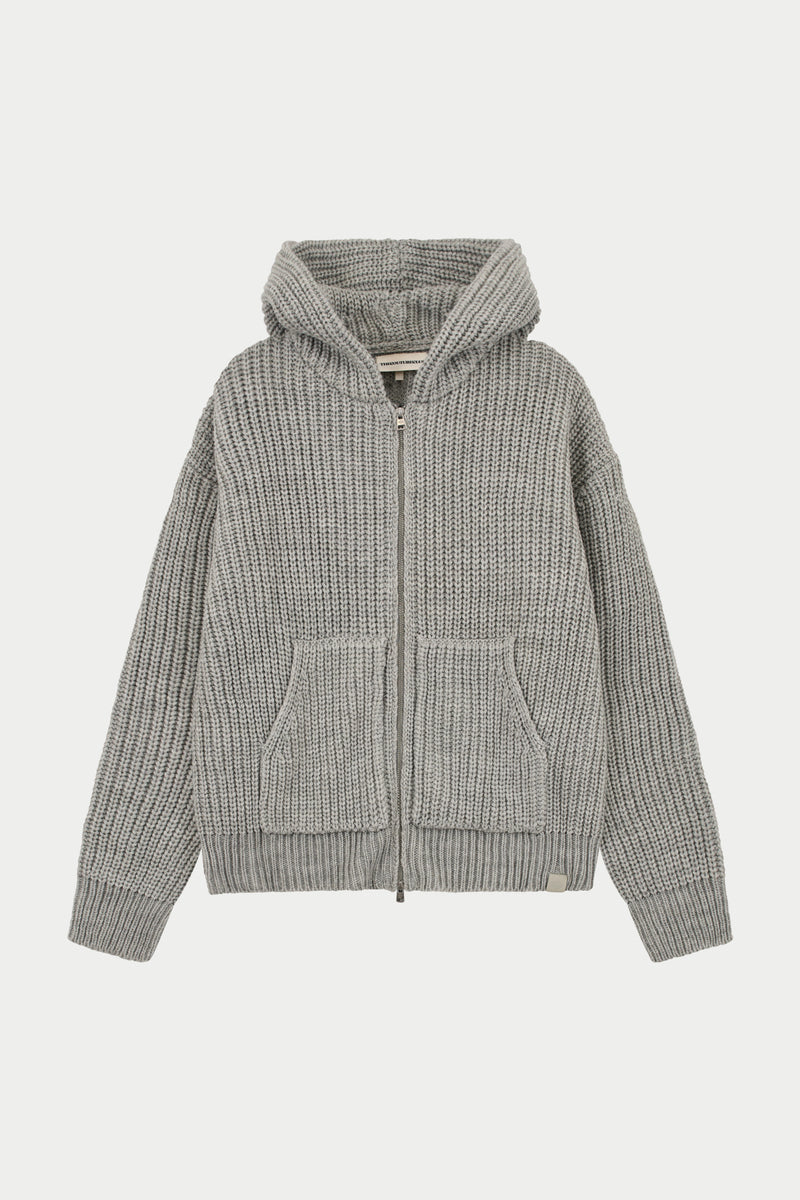 HEAVY RIB KNITTED ZIP THROUGH HOODIE - GREY MARL – The