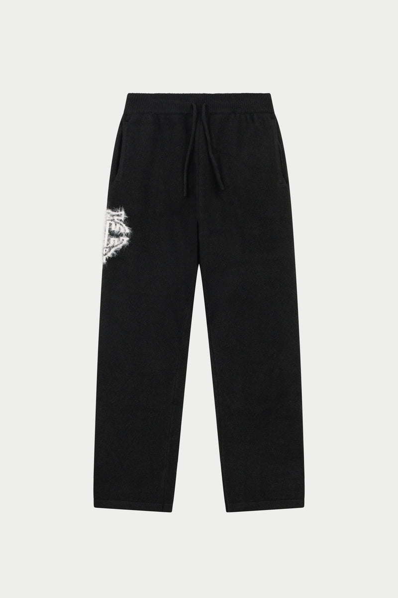 MONOGRAM FLUFFY KNIT JOGGERS - BLACK