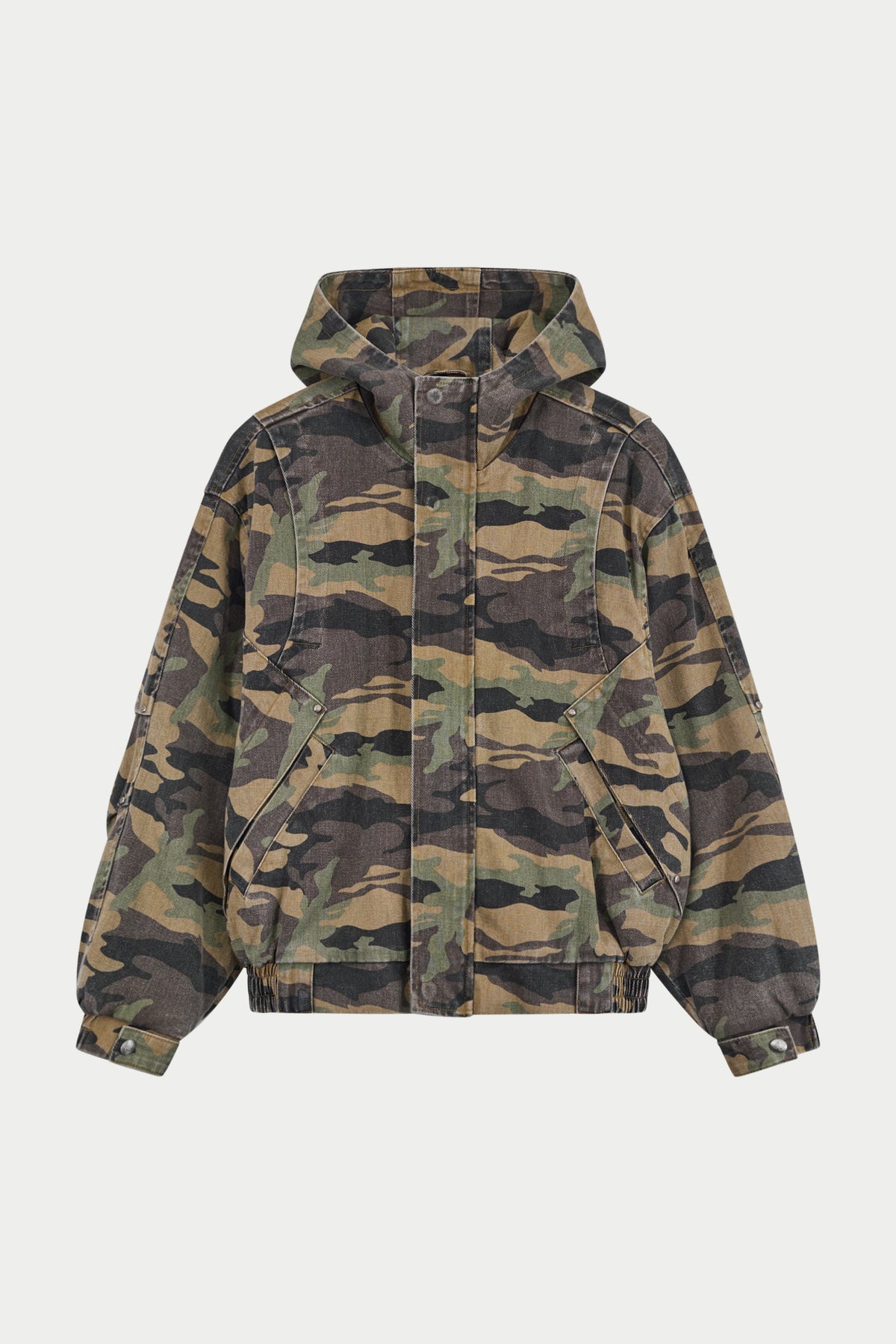WASHED CAMO HOODED JACKET - KHAKI