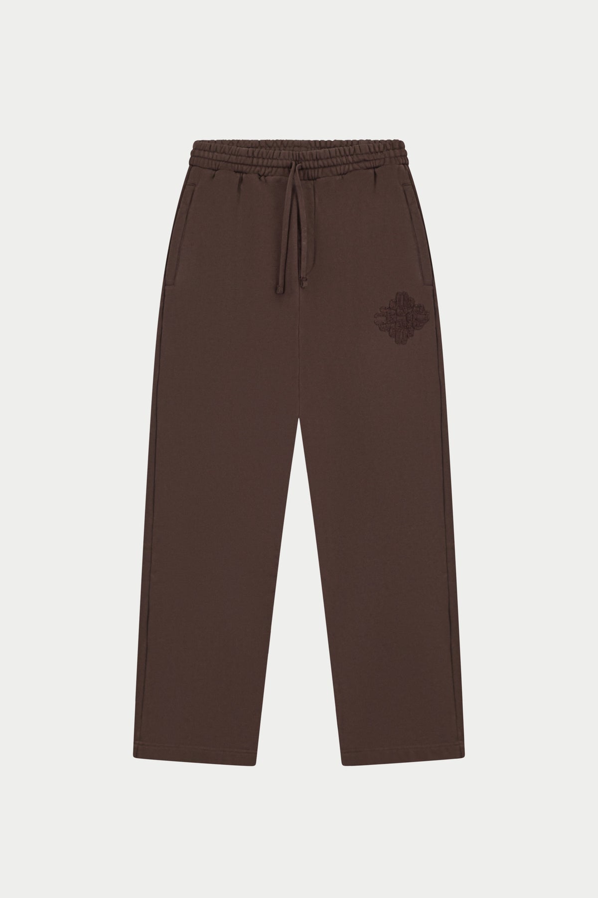 DISTRESSED EMBLEM APPLIQUE JOGGERS - BROWN