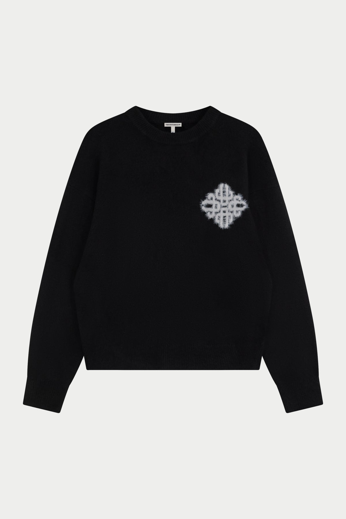 EMBLEM FLUFFY KNIT CREW - BLACK