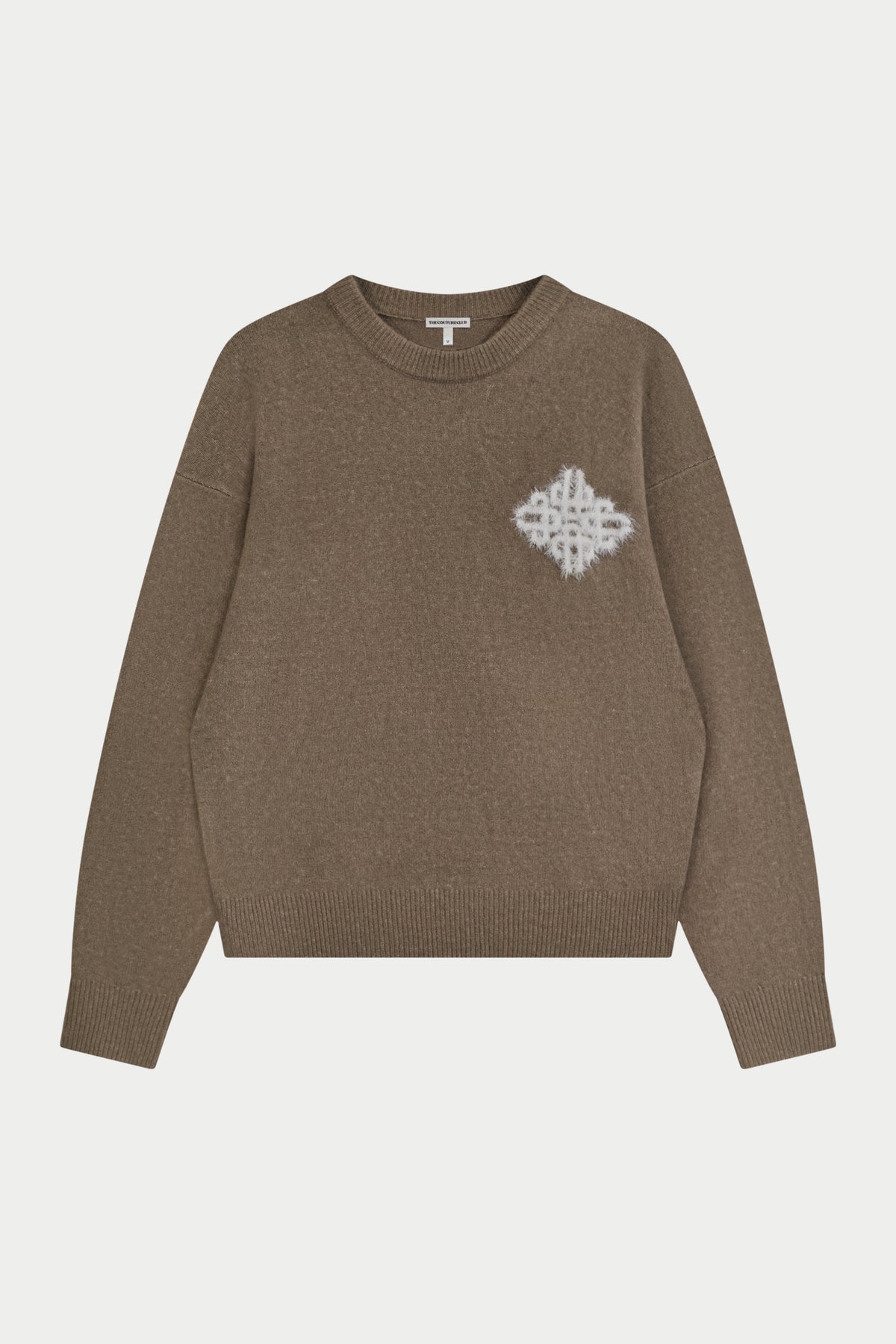 EMBLEM FLUFFY KNIT CREW - MUSHROOM
