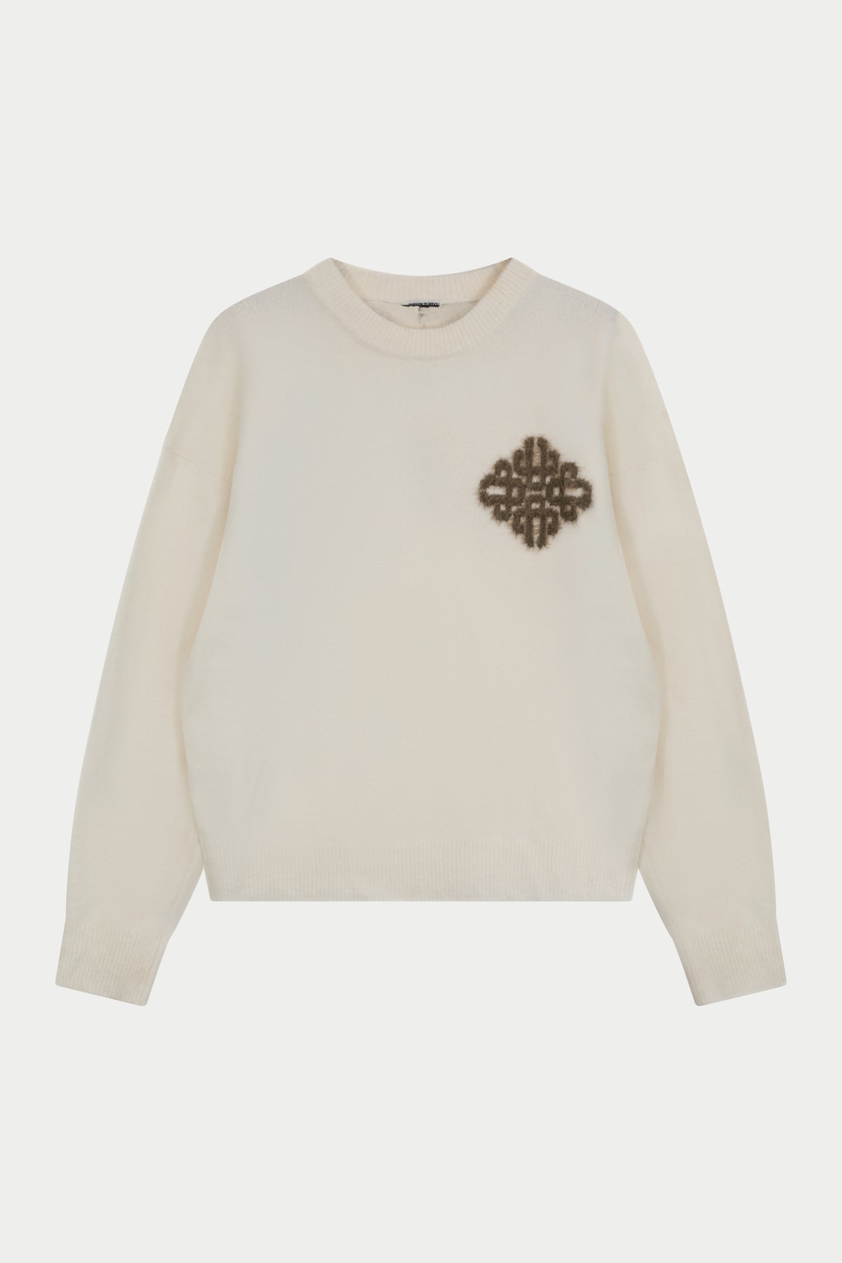 EMBLEM FLUFFY KNIT CREW - OFF WHITE