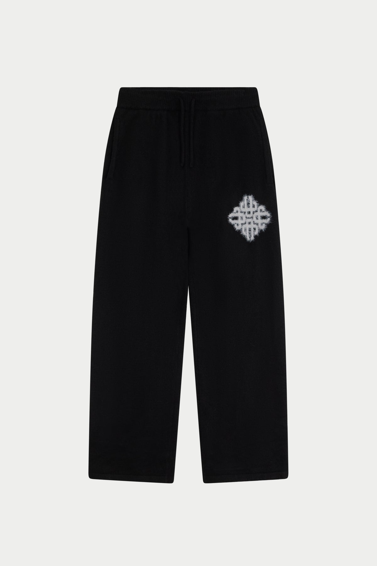 EMBLEM FLUFFY KNIT JOGGERS - BLACK
