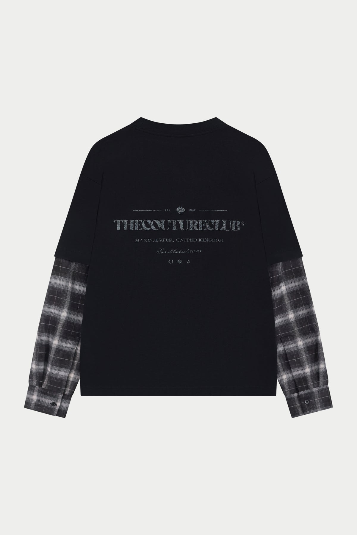 DOUBLE LAYER CHECKED LONG SLEEVE T-SHIRT - BLACK
