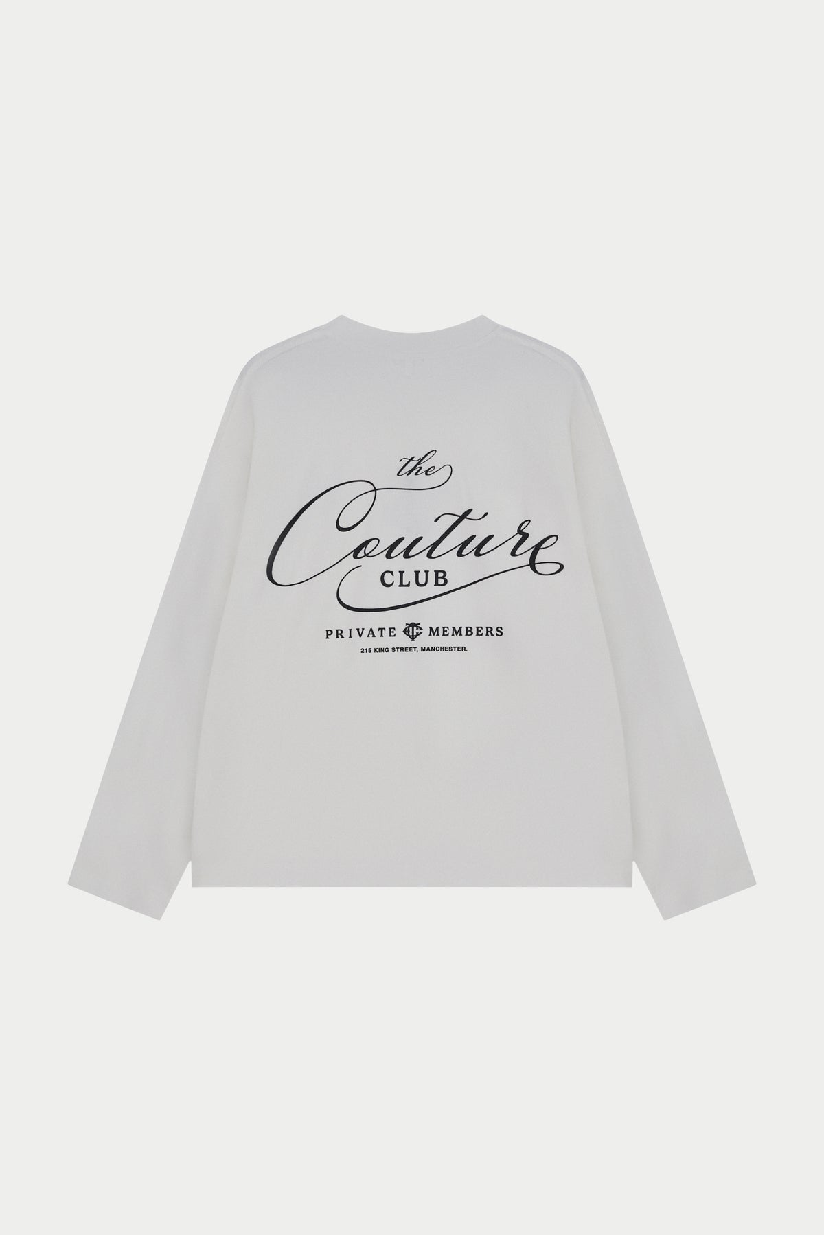 Men's Private Members Script Long Sleeve T-Shirt in Off White – flat lay back view showing the script graphic