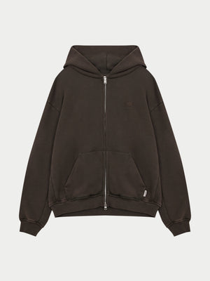 LAUNDERED CLASSICS ZIP THROUGH HOODIE - WASHED BROWN