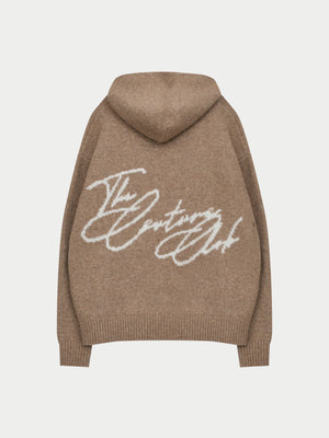 SCRIPT LOGO GRAPHIC KNITTED HOODIE - BEIGE