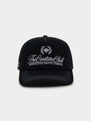 CONTRAST STITCH LAUREL EMBROIDERY CAP - BLACK