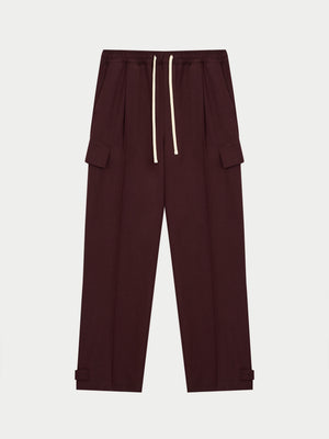 PLEATED WIDE LEG TROUSER - BURGUNDY