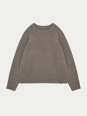 BOUCLE KNIT RAGLAN CREW - BROWN