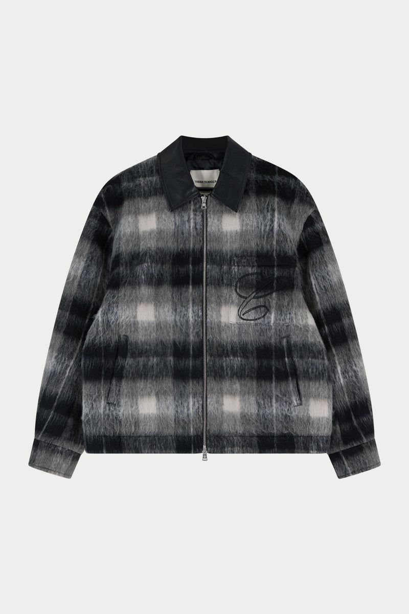 the editor’s choice Double Collar BRUSHED CHECK CONTRAST COLLAR JACKET - BLACK – The Couture Club