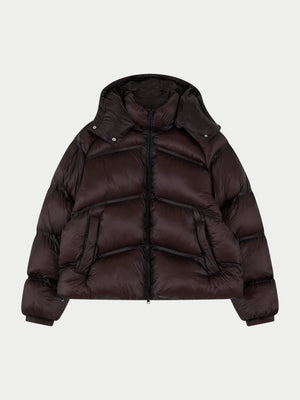 TRANSLUCENT HOODED PUFFER - BROWN