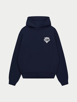 HEAVYWEIGHT MONOGRAM APPLIQUE EMBLEM HOODIE - NAVY