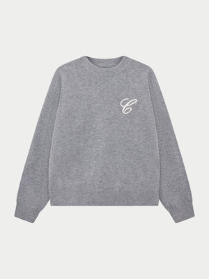C EMBROIDERY KNITTED CREW - GREY MARL