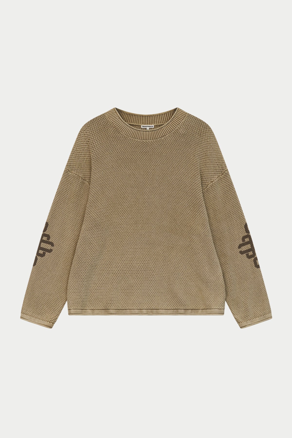 WASHED EMBLEM KNIT CREW - KHAKI