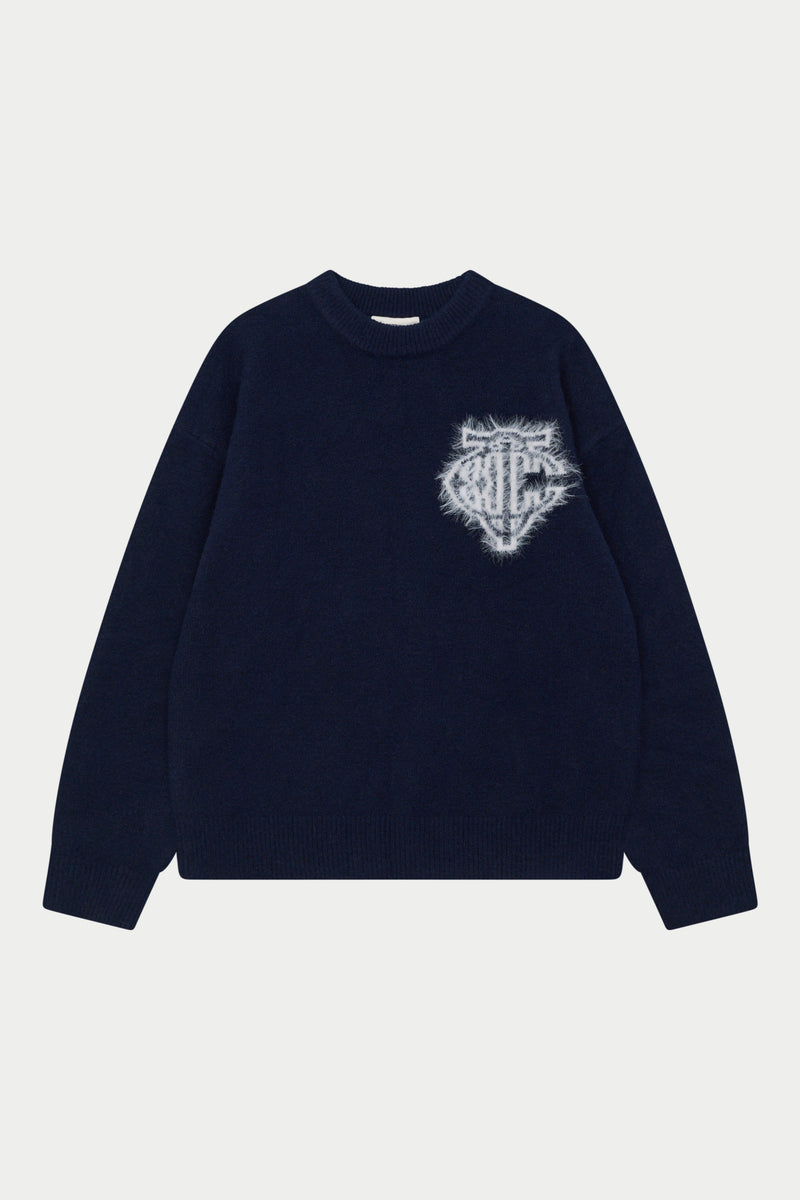 MONOGRAM FLUFFY KNIT CREW - NAVY