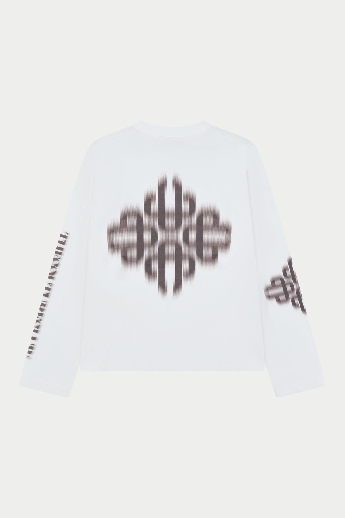 White shirt with brown geometric pattern on a white background
