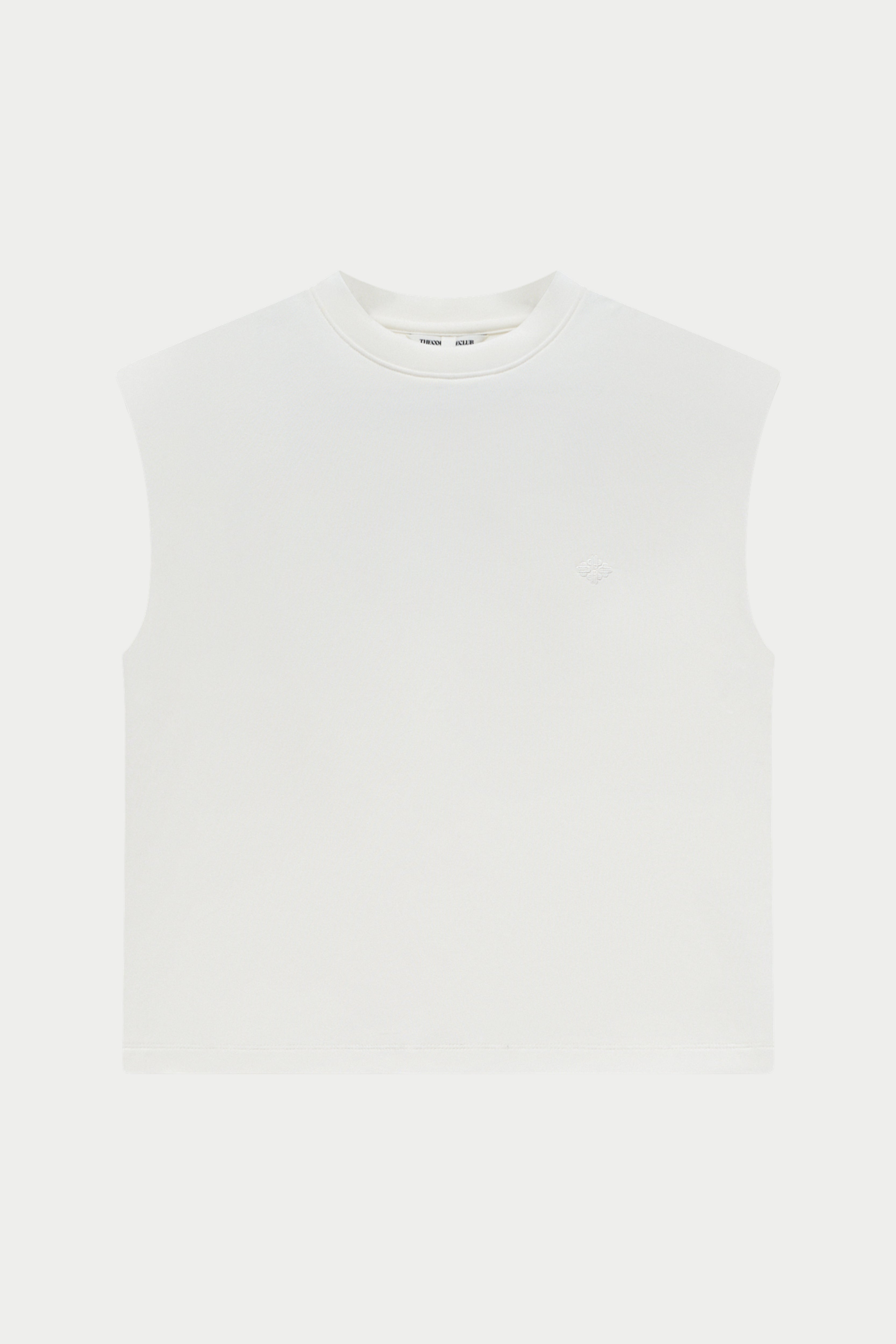 SLEEVELESS SHOULDER PAD T-SHIRT - WHITE