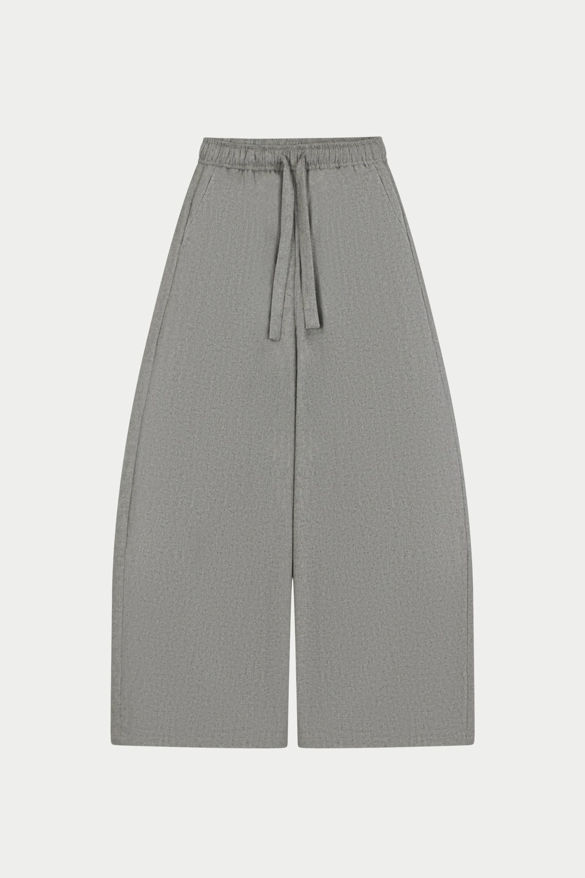 WOOL DRAWSTRING BARREL TROUSERS - GREY