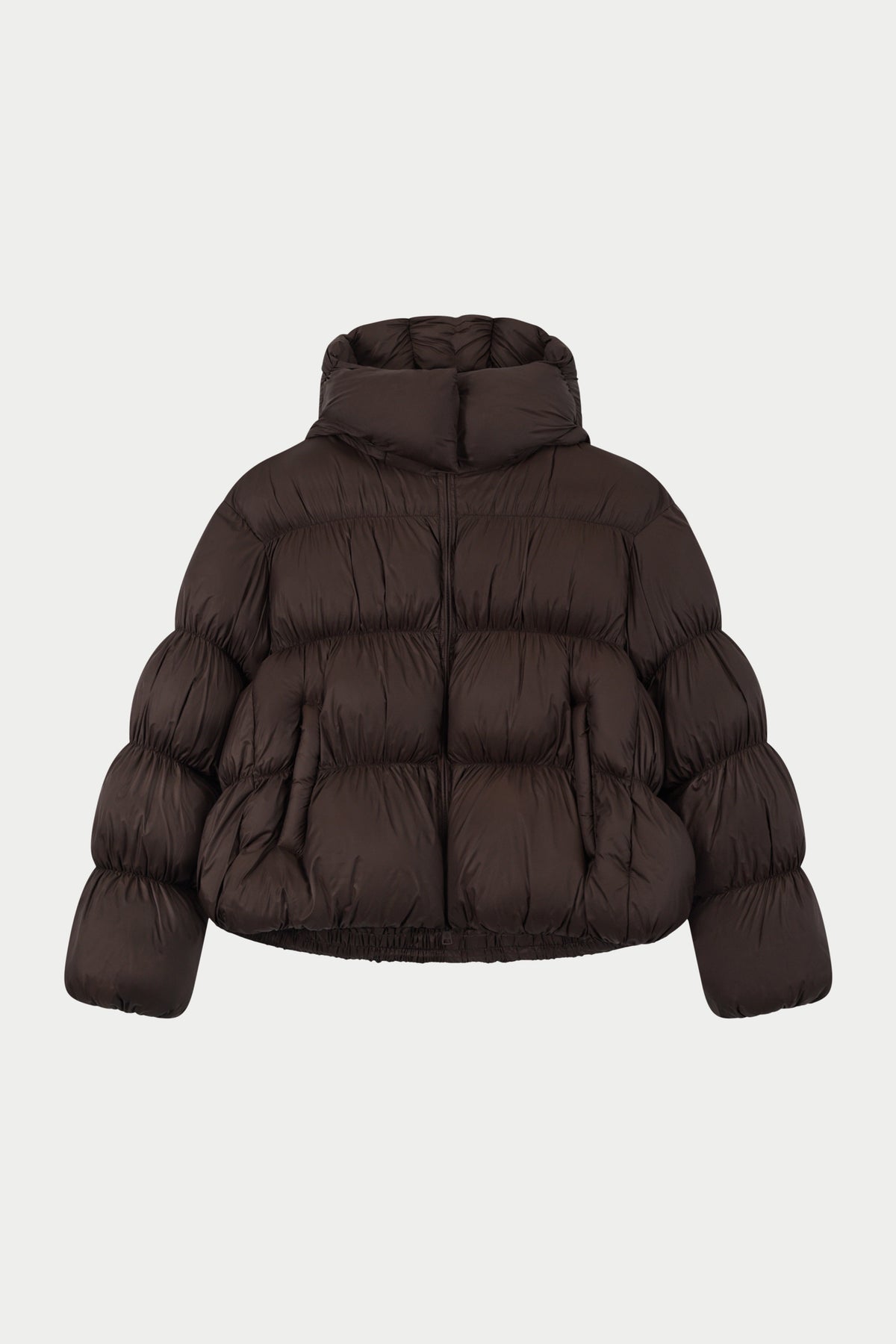 BUBBLE HOODED PUFFER COAT - CHOCOLATE