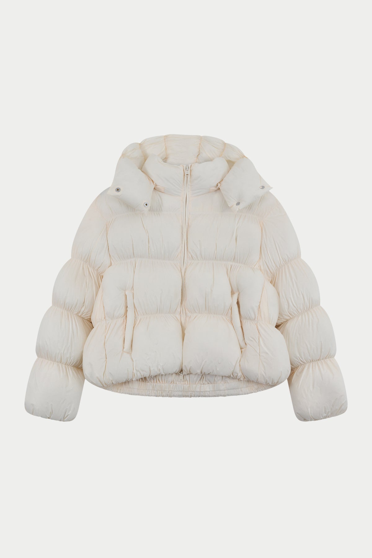 BUBBLE HOODED PUFFER COAT - OFF WHITE
