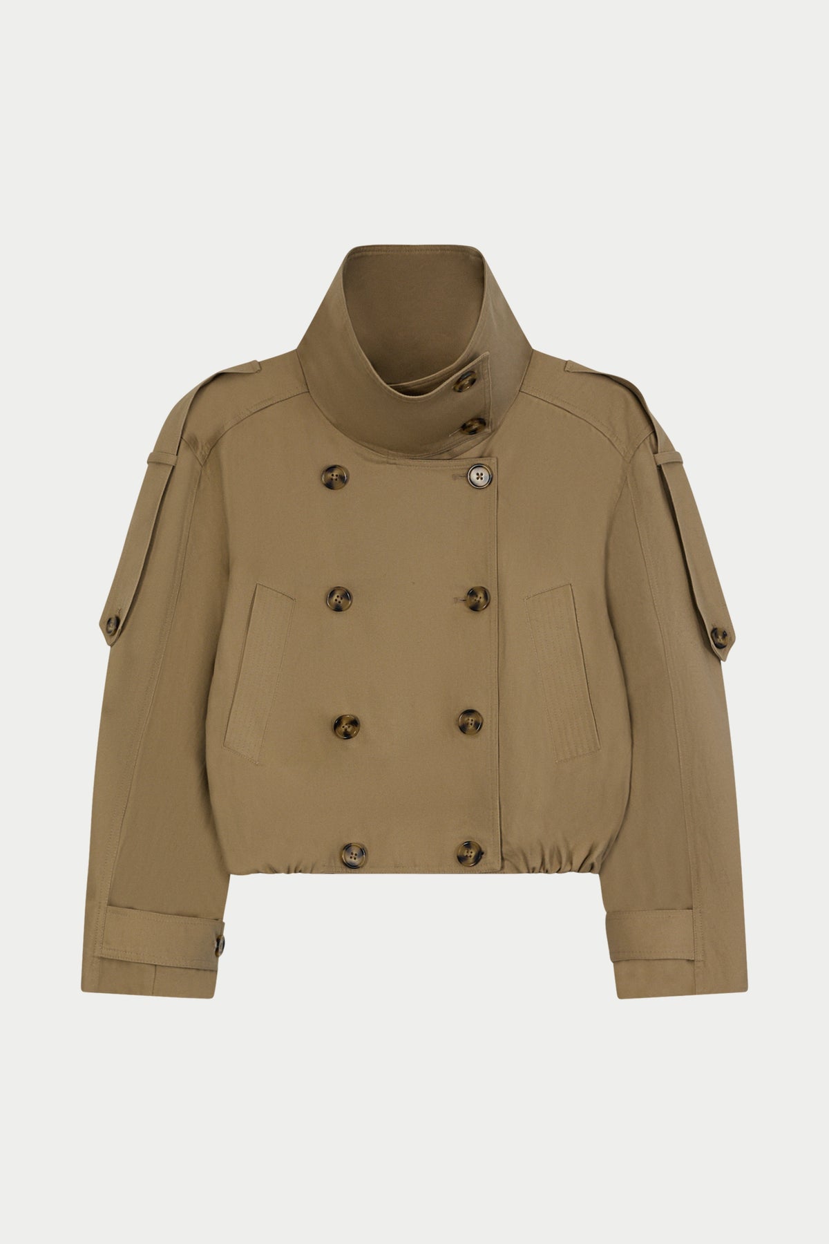 FUNNEL NECK BALLOON HEM SHORT TRENCH - BEIGE
