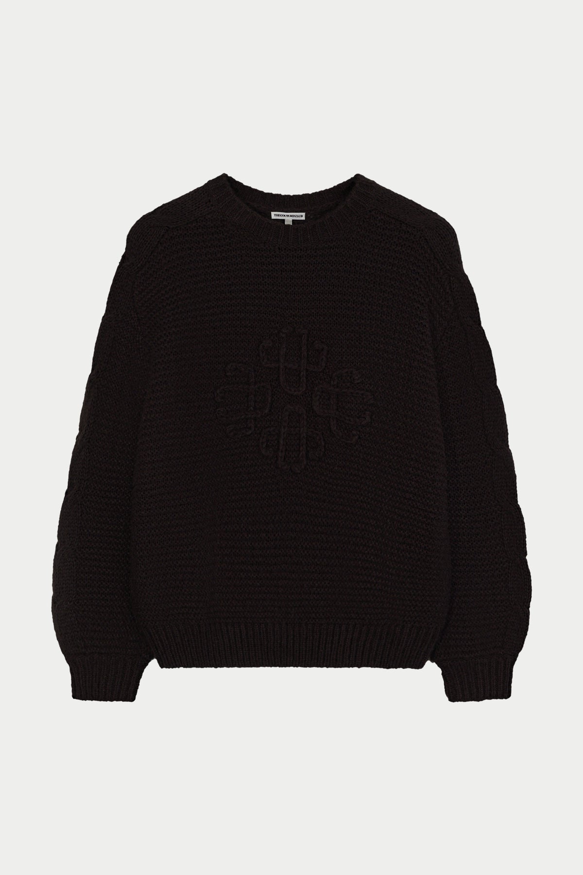 EMBLEM LOOSE KNIT OVERSIZED CREW - CHOCOLATE
