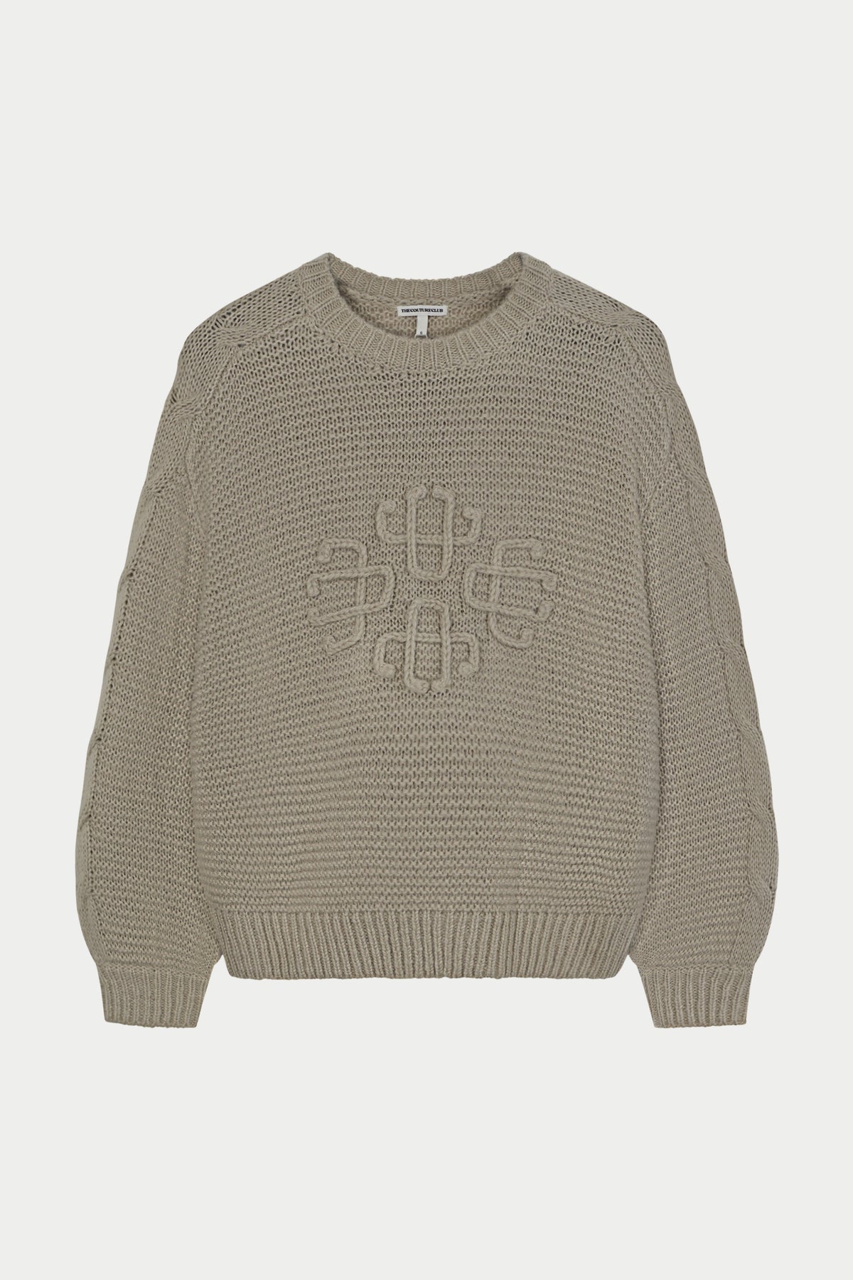 EMBLEM LOOSE KNIT OVERSIZED CREW - BEIGE