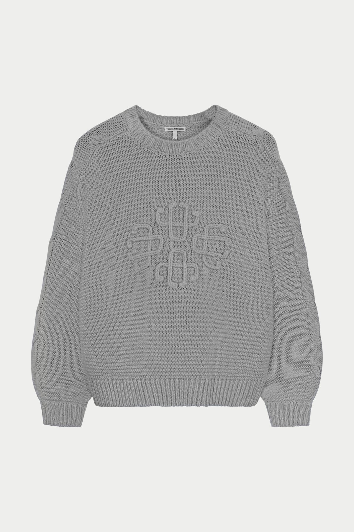 EMBLEM LOOSE KNIT OVERSIZED CREW - LIGHT GREY