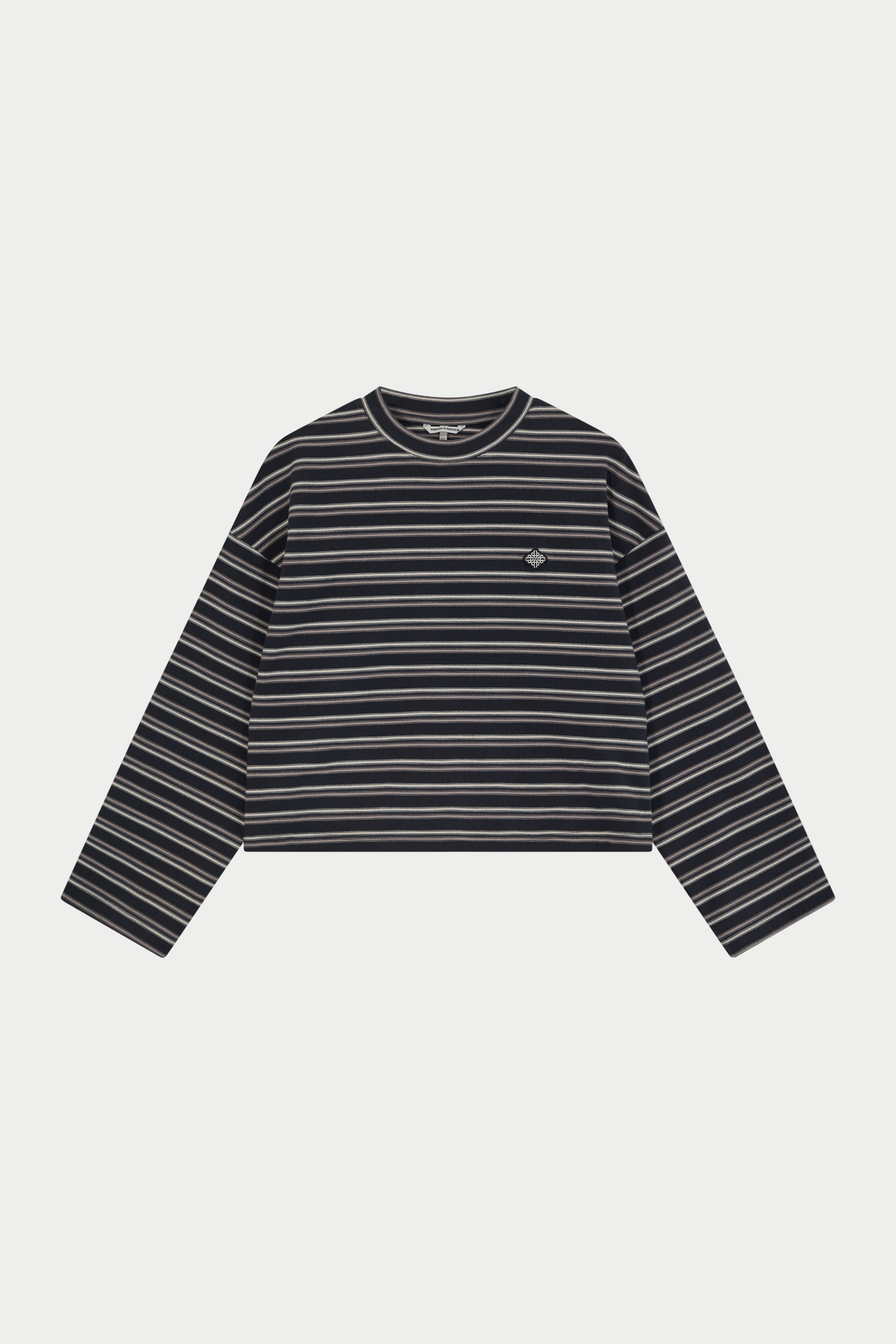 STRIPE FLEECE LONG SLEEVE T-SHIRT - CHARCOAL