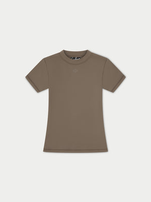 SCULPTING STRETCH EMBLEM BABY TEE - COCOA