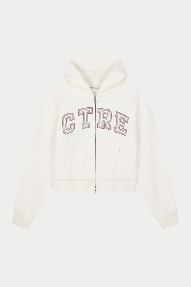 CTRE APPLIQUE ZIP THROUGH HOODIE - OFF WHITE