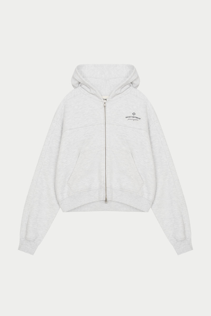 PILATES & PINOT ZIP THROUGH CROPPED HOODIE - GREY MARL