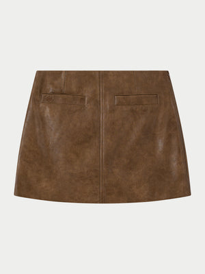 FAUX LEATHER MINI SKIRT - WASHED BROWN