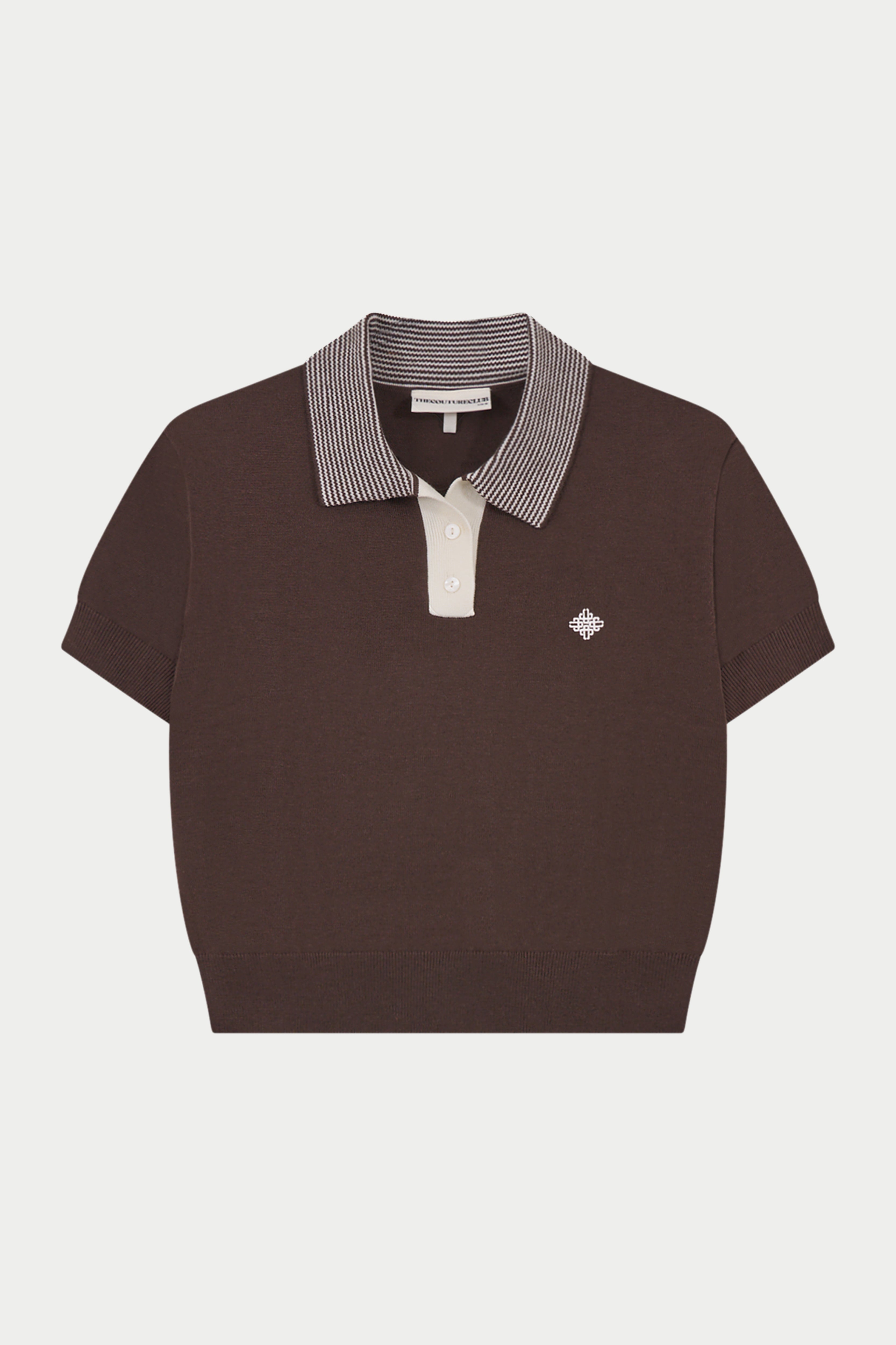 KNITTED COLLAR POLO TOP - BROWN | The Couture Club