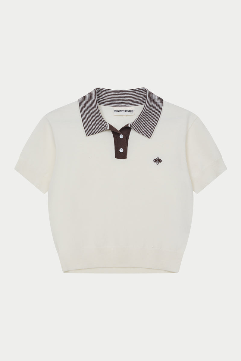 KNITTED COLLAR POLO TOP - CREAM – The Couture Club