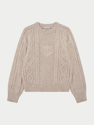 CABLE KNIT EMBROIDERED EMBLEM JUMPER - OAT