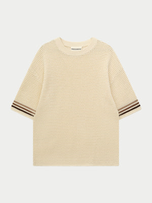 STRIPE CROCHET KNIT T-SHIRT - OFF WHITE