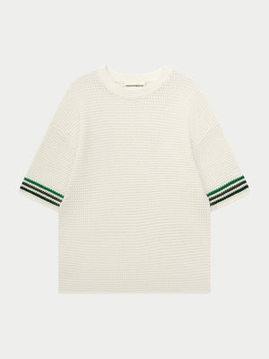STRIPE CROCHET KNIT T-SHIRT - WHITE