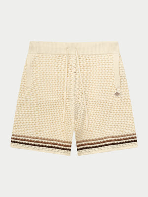 STRIPE CROCHET KNIT SHORTS - OFF WHITE