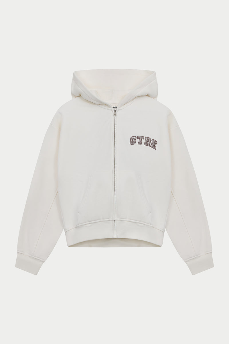 CTRE ZIP THROUGH RELAXED HOODIE - OFF WHITE