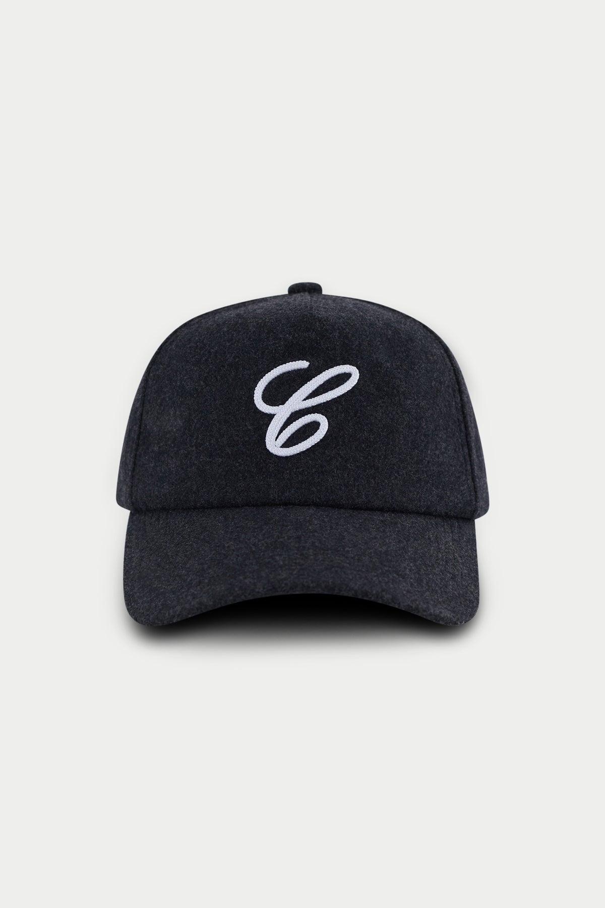 WOOL SCRIPT EMBROIDERED CAP - CHARCOAL