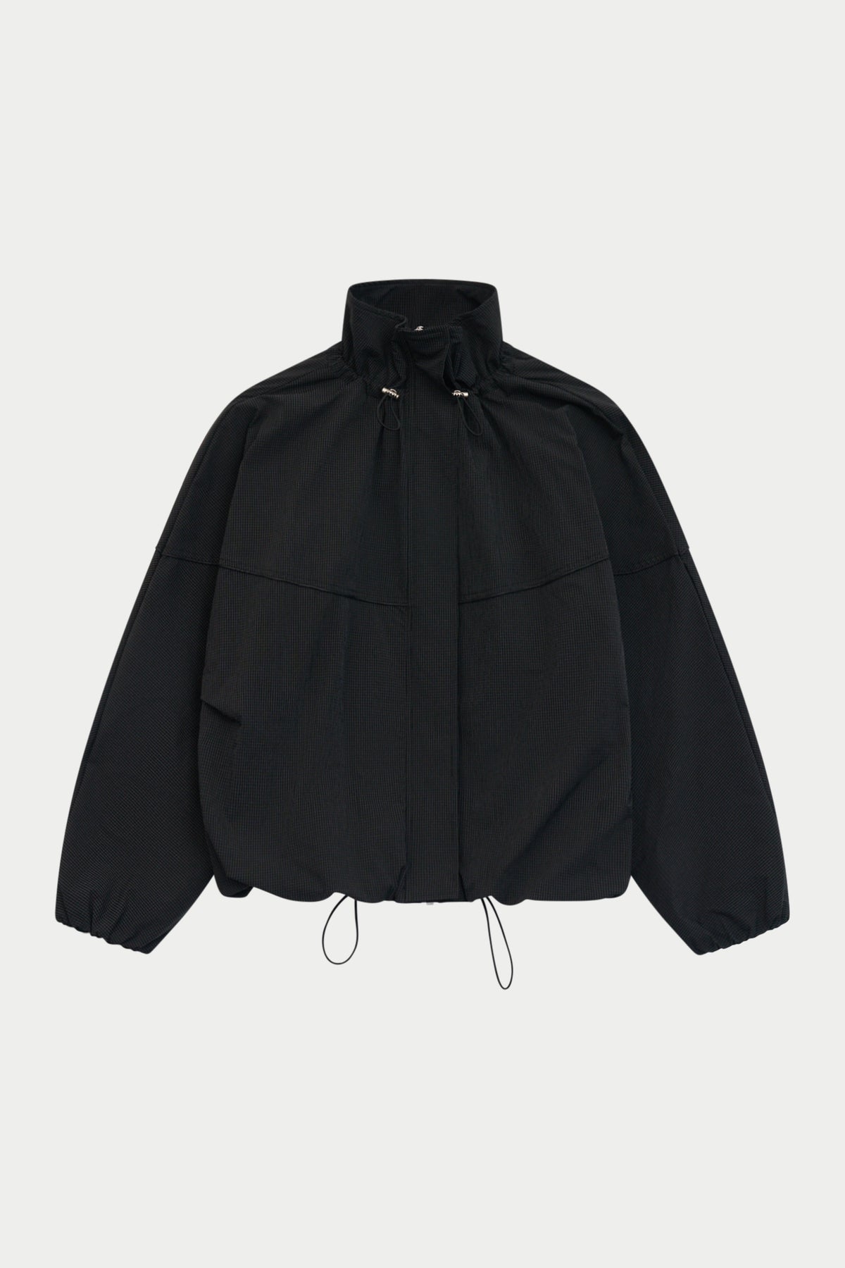 MICRO CHECK FUNNEL NECK TRACK JACKET - BLACK