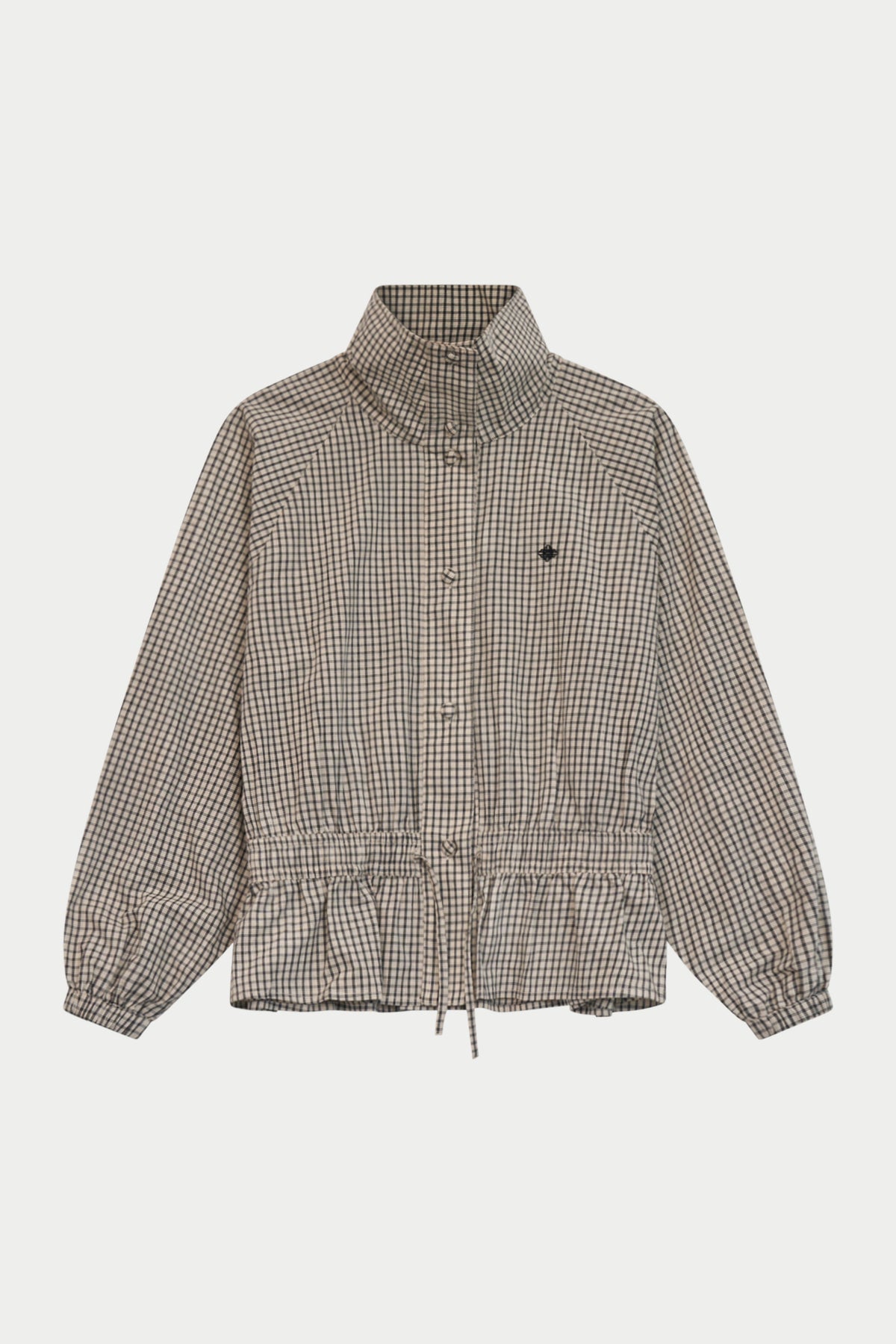 CHECKED DROP WAIST FUNNEL NECK JACKET - OFF WHITE / BLACK