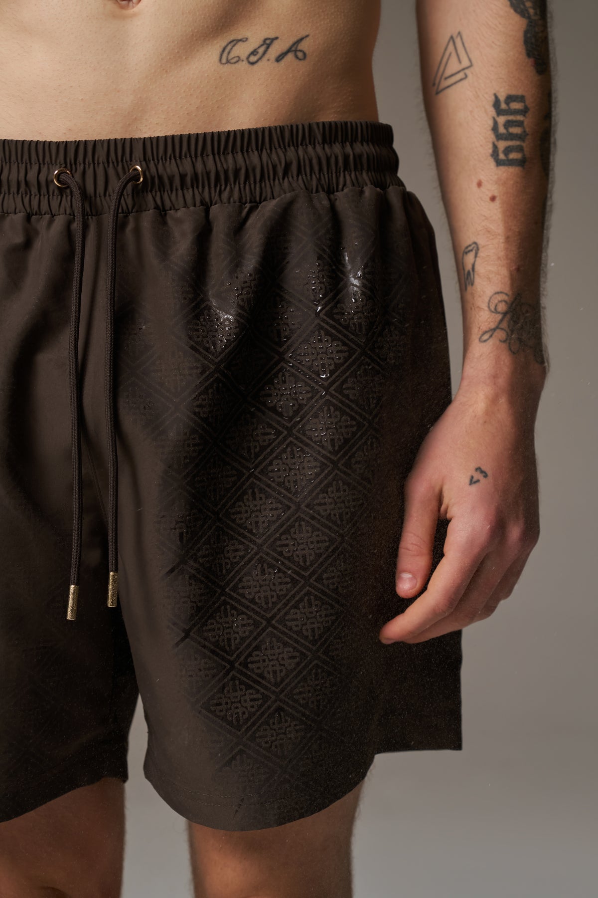 WATER REACTIVE EMBLEM SWIM SHORT - BROWN