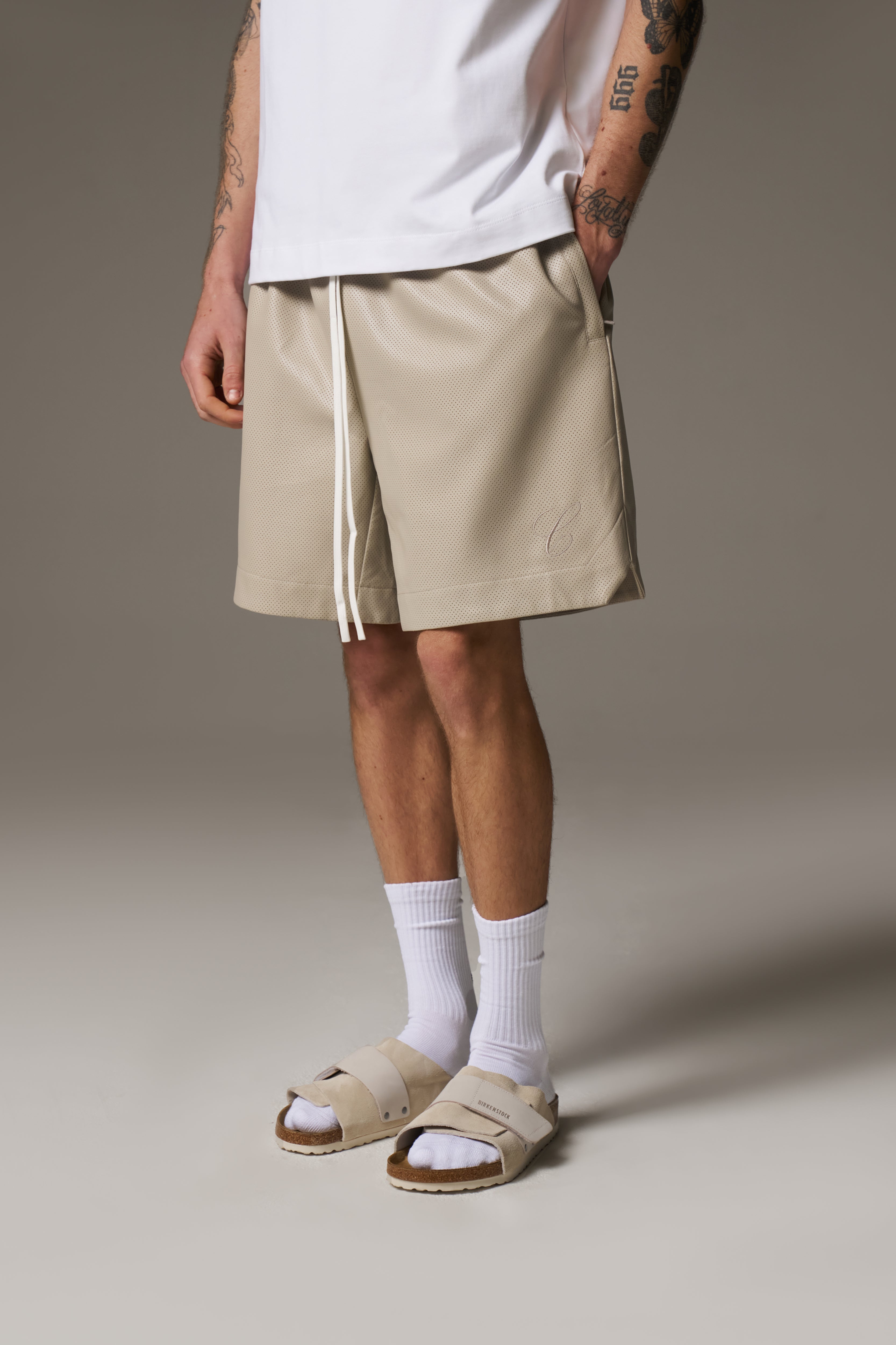 AIRTEX FAUX LEATHER SHORTS - STONE