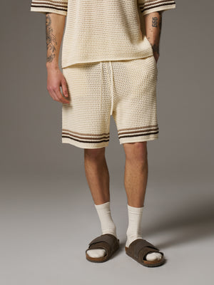STRIPE CROCHET KNIT SHORTS - OFF WHITE
